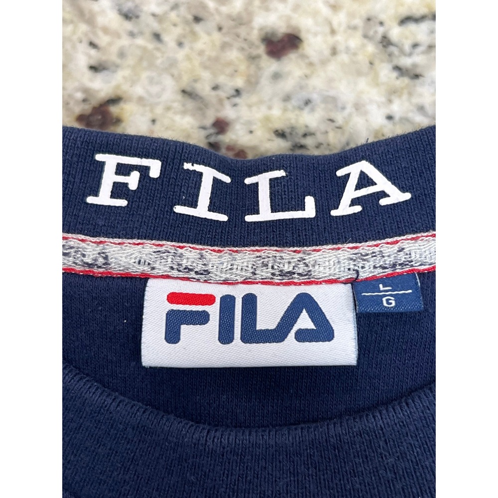 Vintage Fila Crewneck Sweatshirt Navy Blue Embroidered Logo Men Large Sportswear
